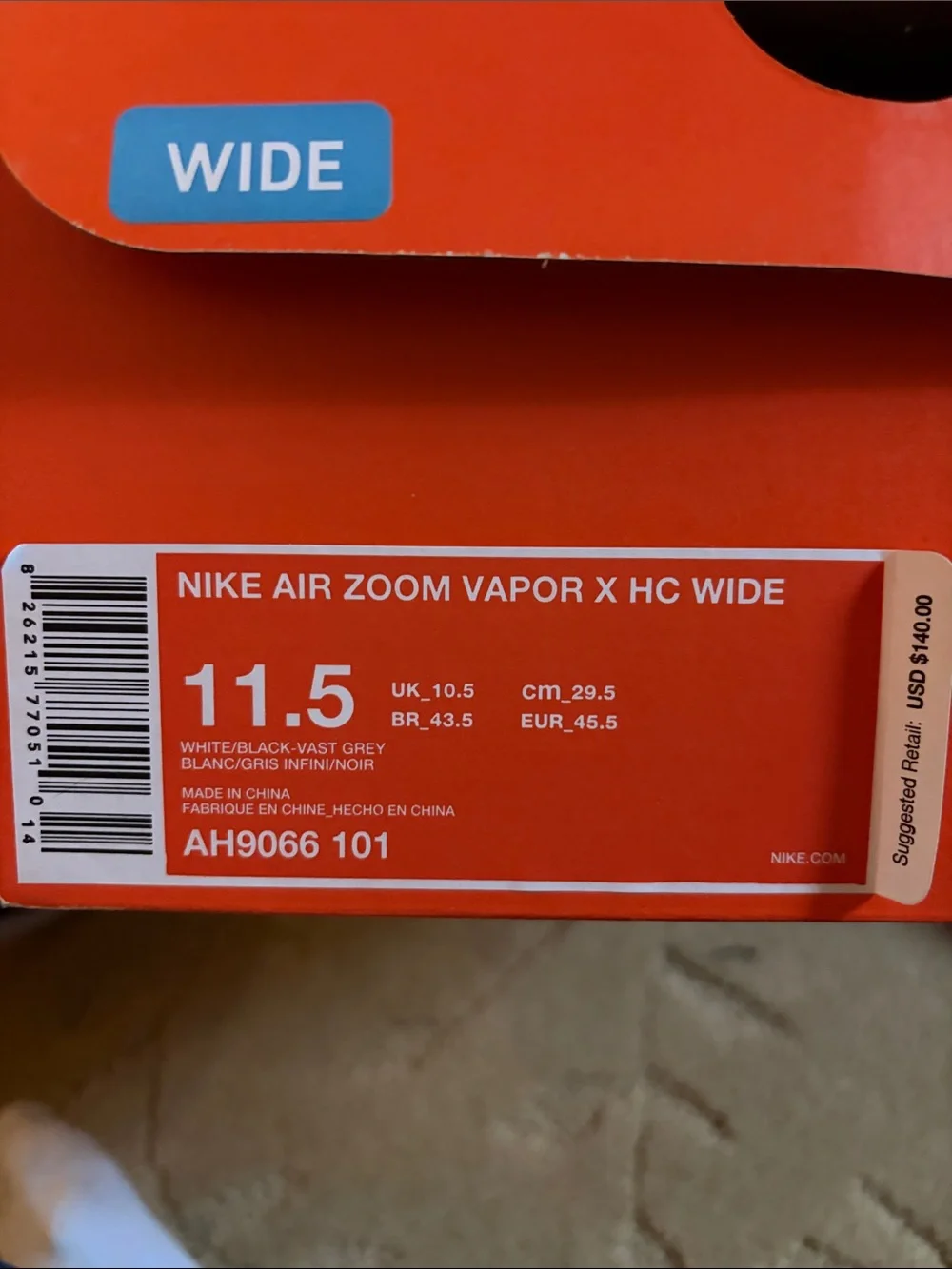 Nike Air Zoom Vapor x HC Wide White and Black Mesh Sneakers - Picture 3 of 3